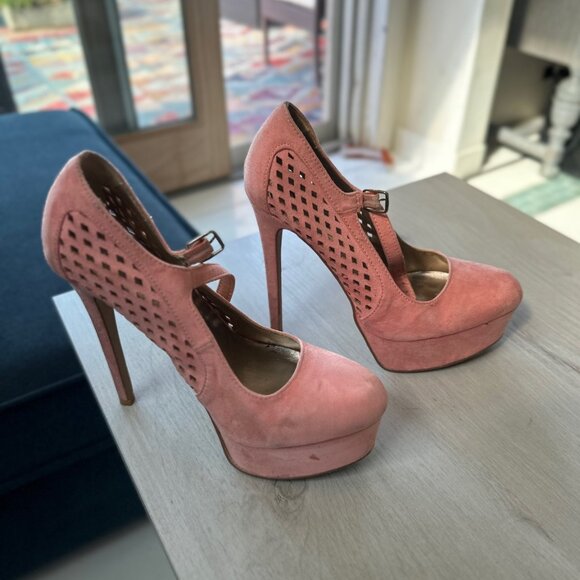 🌸 Pink Suede Cutout Platform Heels | Stiletto Pumps | Size 8 - Picture 6 of 10
